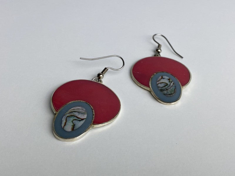 925 Sterling Silver Haliotis & Enamel Earrings