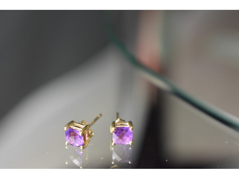 10K Yellow Gold Amethyst Earrings