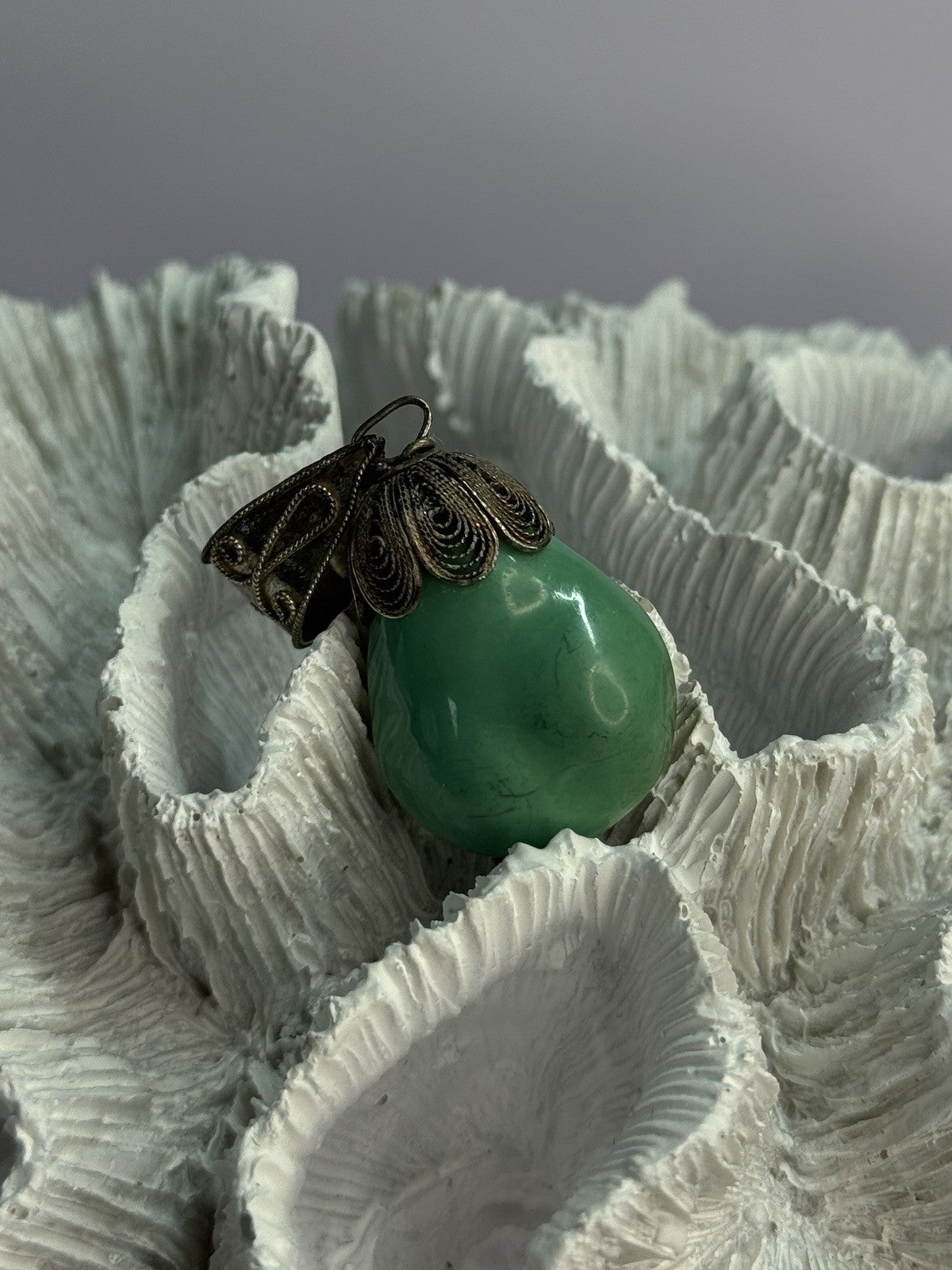Vintage 925 Sterling Silver Malachite Pendant Length 2 Inch