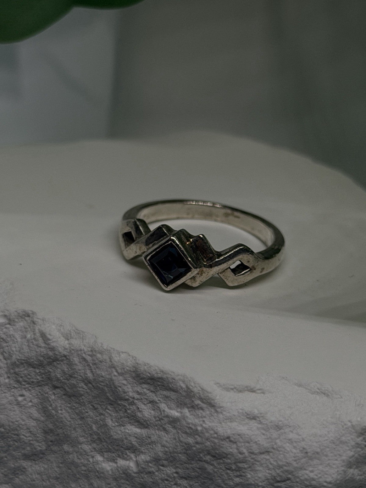 Azure Deco Geometric band 925 Sterling Silver Sapphire Ring Size 6.5