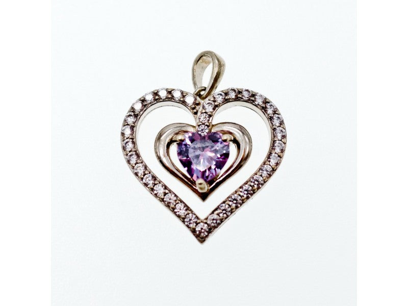 925 Sterling Silver Amethyst & Beryl "Heart" Pendant