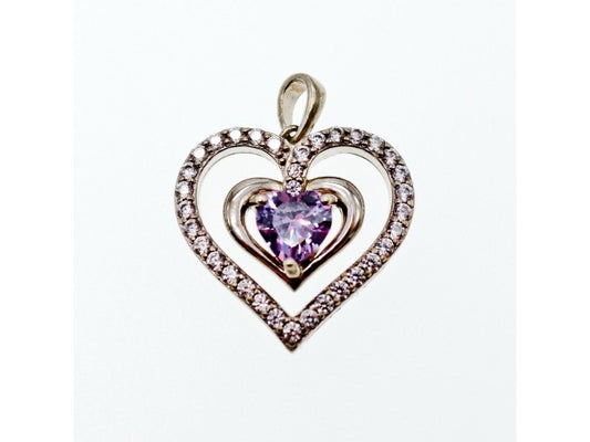 925 Sterling Silver Amethyst & Beryl "Heart" Pendant