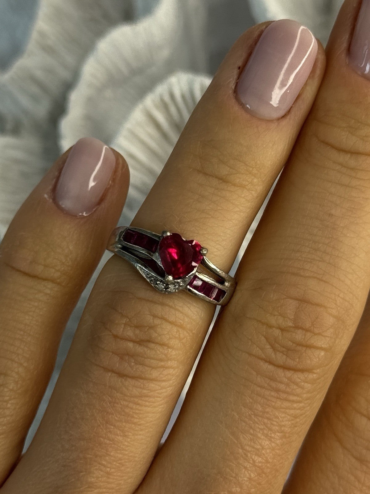 925 Sterling Silver Spinel Heart Ring Size 5