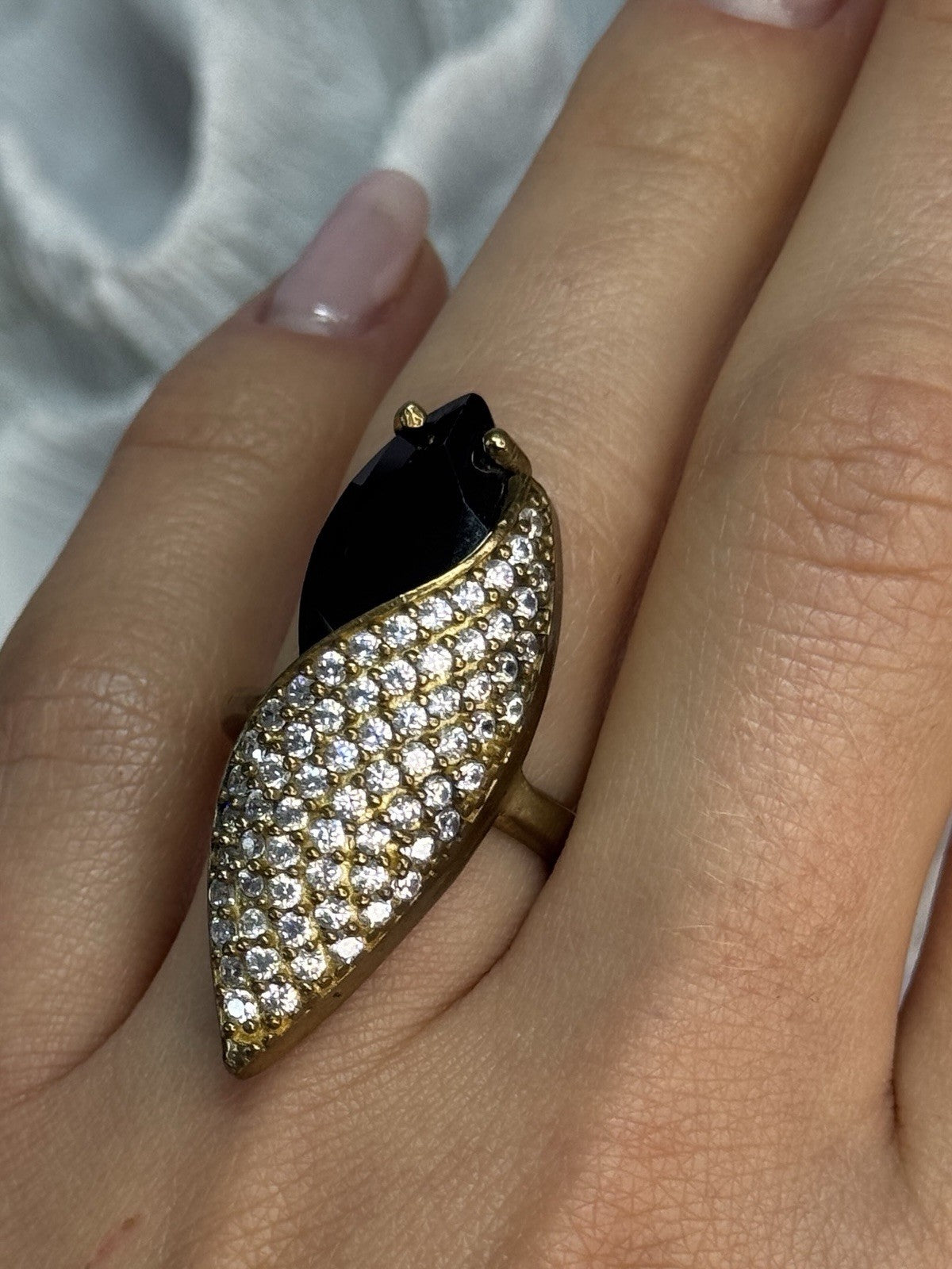 925 Sterling Silver Alpanite & CZ Ring Size 7 Length 1.45 Inch