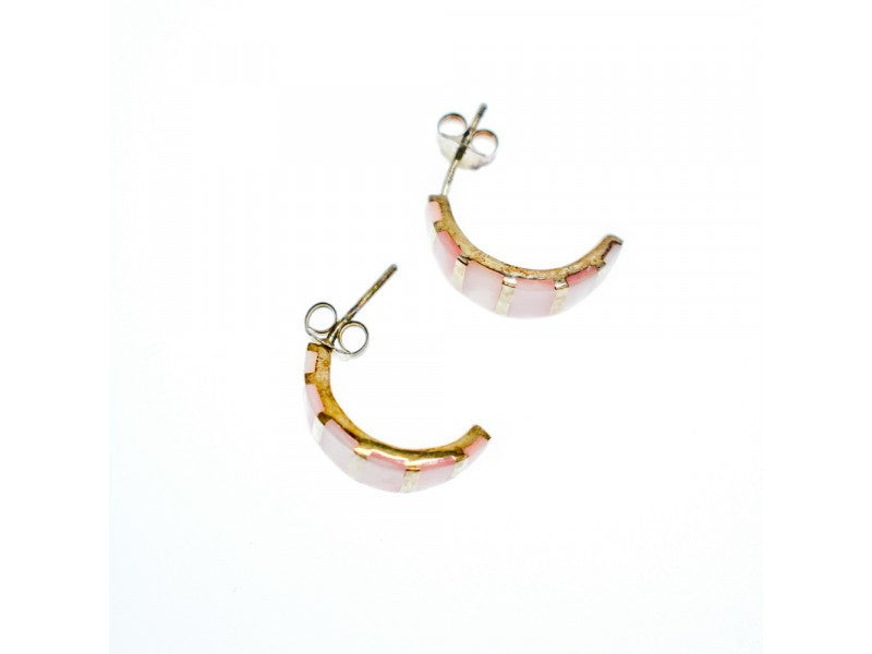 925 Sterling Silver Gold Plated Pink Mother Of Pearl Stud Earrings