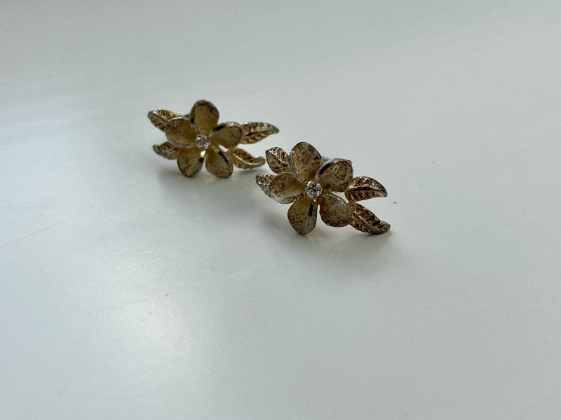 925 Sterling Silver Gold Plated CZ "Flowers" Earrings
