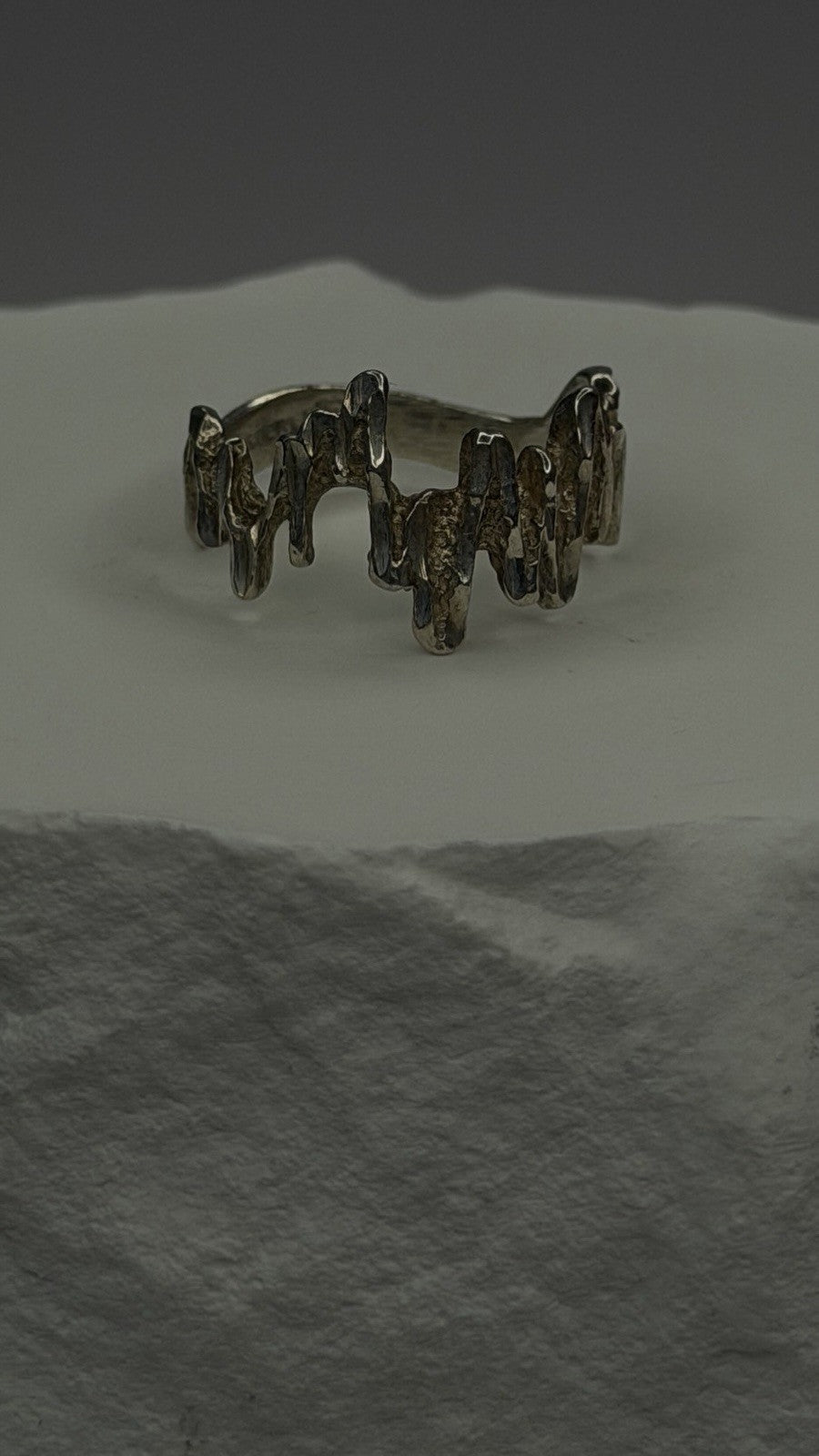 Artisanal Rock Wall Design 925 Sterling Silver Molten-Style Band Ring Size 6