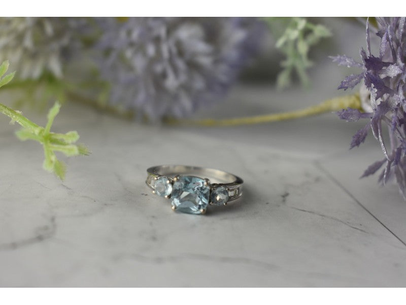 925 Sterling Silver Blue and Colorless Spinel Ring Size 6.5