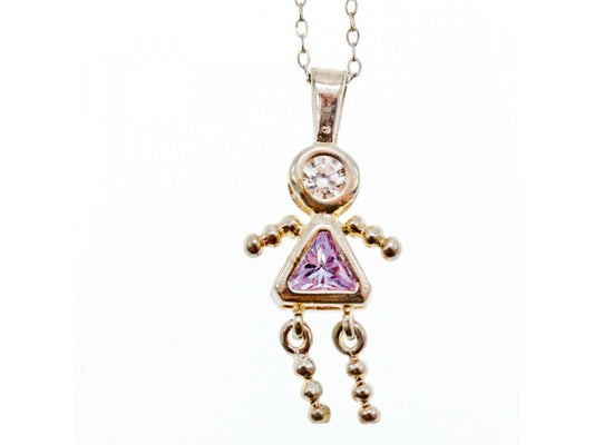 925 Sterling Silver CZ "Girl" Chain With Pendant