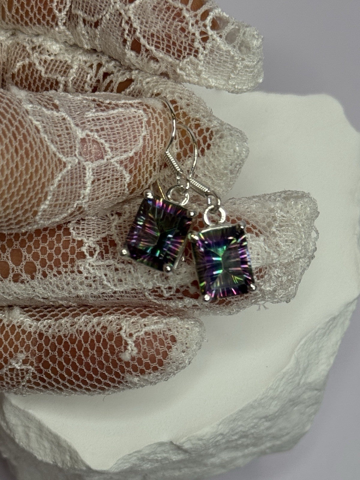925 Sterling Silver Alexandrite Elegant Earrings Length 1.2 Inch