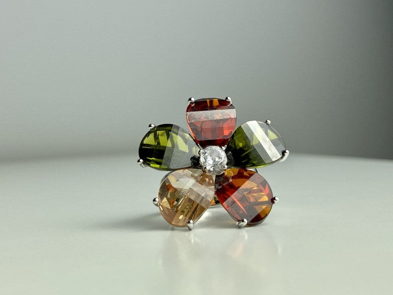 925 Sterling Silver Multicolor Spinel & Goshenite Ring Size 8.5