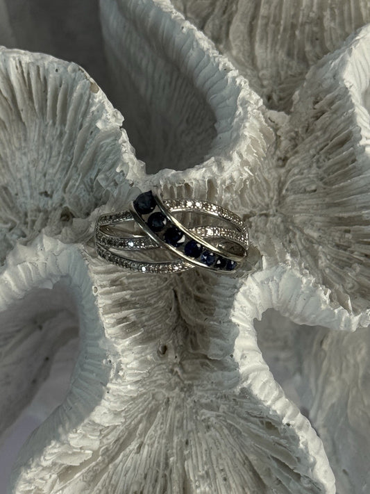 10K White Gold Sapphire & Diamond Ring Size 7
