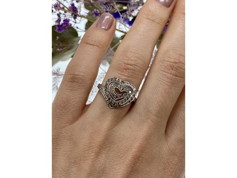 925 Sterling Silver Sapphires "Heart" Ring Size 7