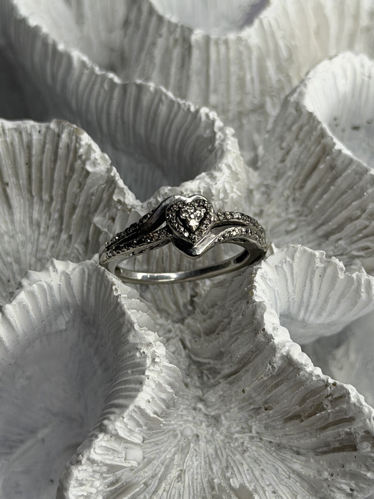 JWBR 925 Sterling Silver 0.04 ct Diamonds Heart Ring Size 6.5