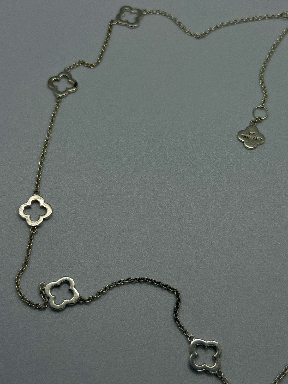 Heidi Klum 925 Sterling Silver Heart Locket Quatrefoil Clover Station Necklace
