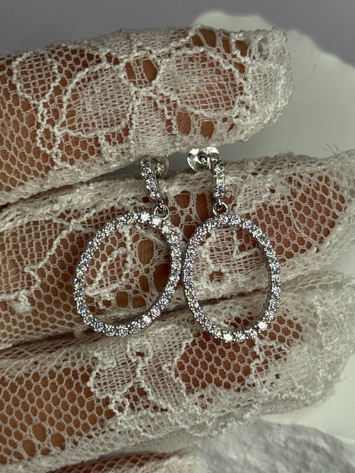 925 Sterling Silver Elegant CZ Earrings Length 1 Inch