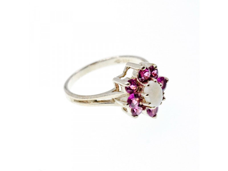 925 Sterling Silver Opal & Pink Spinel "Flower" Ring Size 7