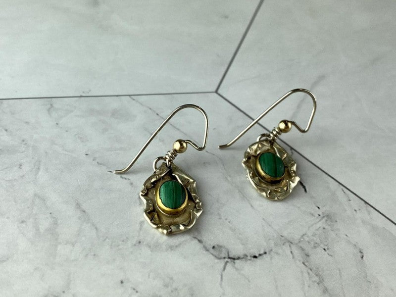 Vintage 925 Sterling Silver Malachite Earrings