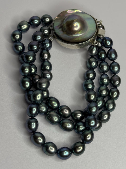 925 Sterling Silver Unique Bracelet Freshwater Pearls Lenght 8 Inch