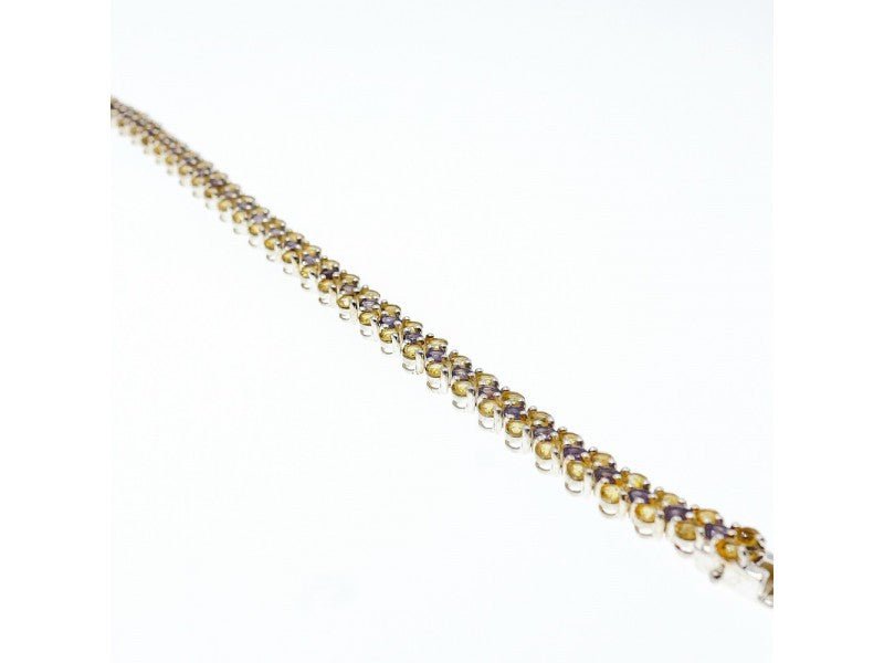 925 Sterling Silver Citrine & Amethyst Bracelet Size 7.5 IN