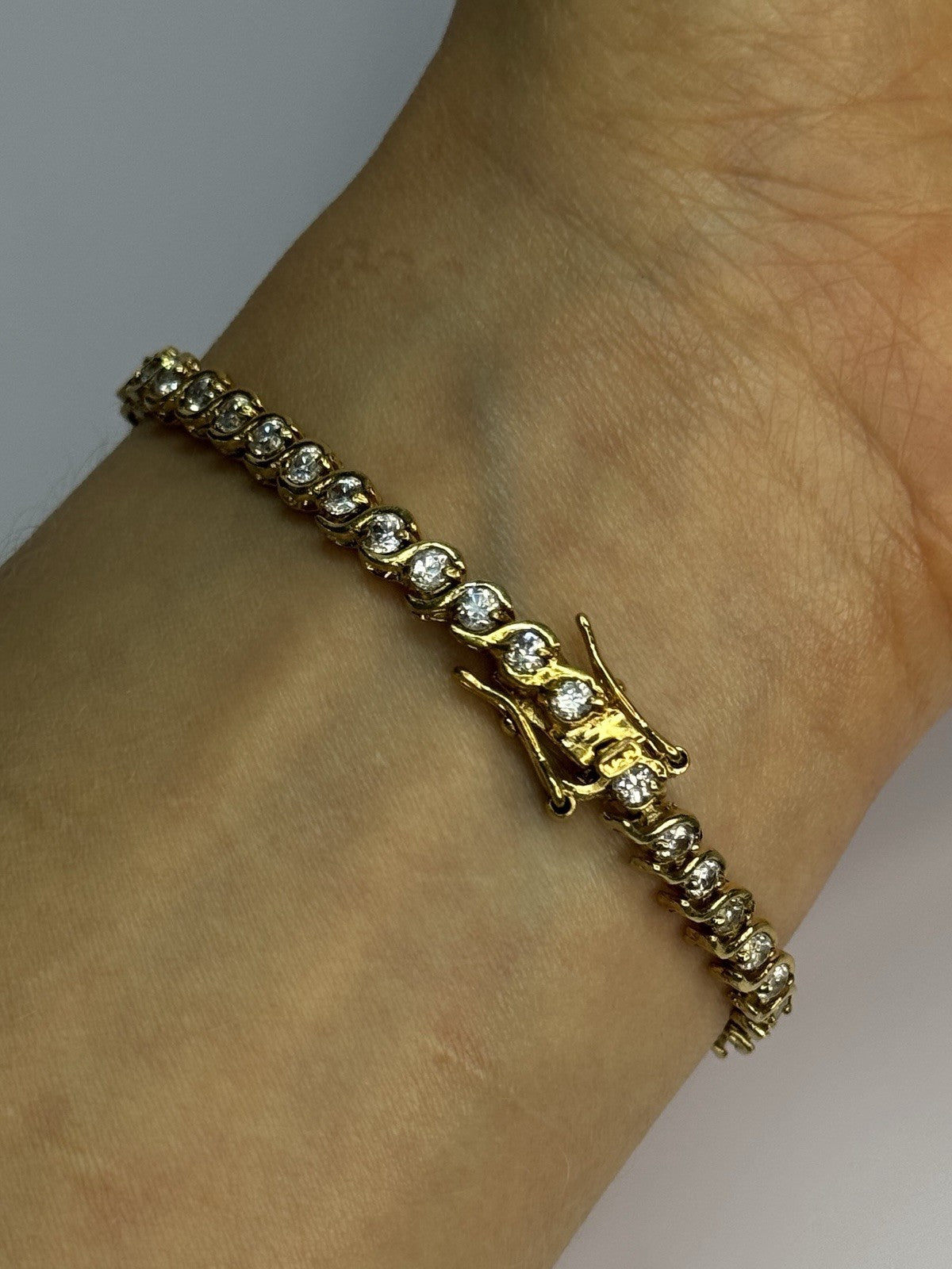 925 Sterling Silver Gold Plated CZ Bracelet Length 7 Inch