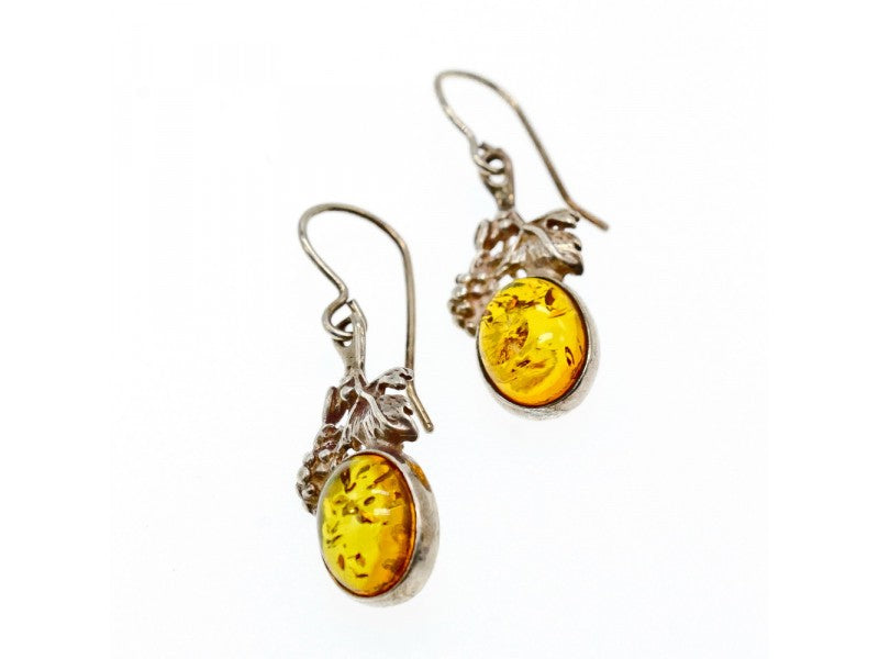 Vintage 925 Sterling Silver Amber Earrings