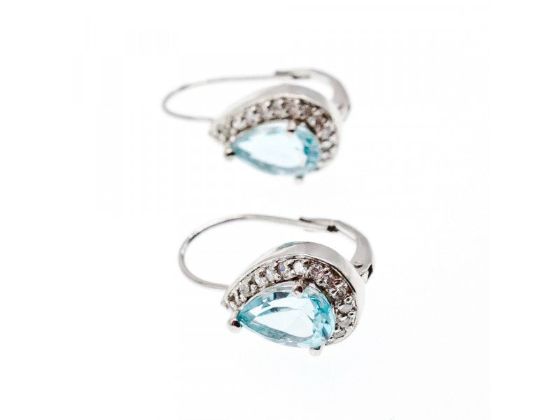 925 Sterling Silver Blue Topaz & CZ Earrings