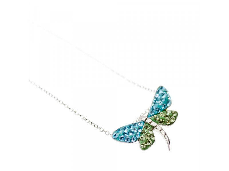 925 Sterling Silver CZ & Enamel "Dragonfly" Chain With Pendant