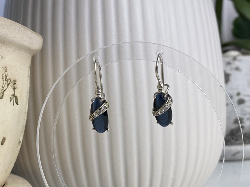 925 Sterling Silver Blue Onyx & CZ Earrings