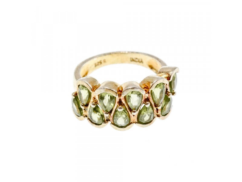 925 Sterling Silver Gold Plated Peridot Ring Size 6.5