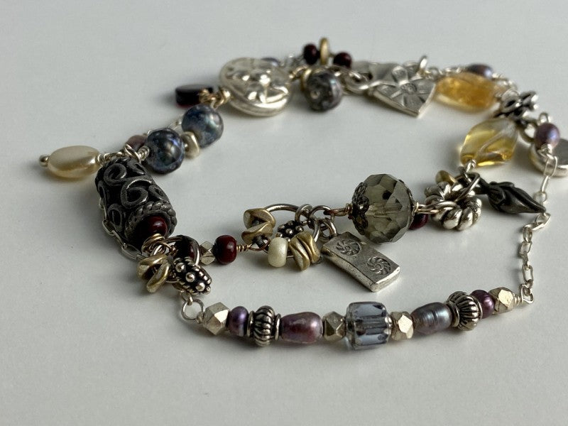 925 Sterling Silver Jewelry Glass Double Bracelet