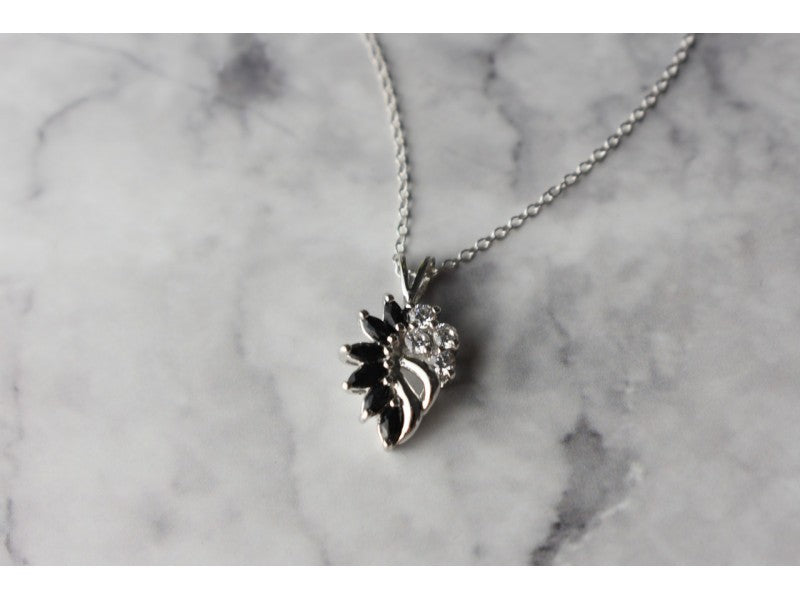 925 Sterling Silver Dark Blue Spinel & CZ Chain With Pendant