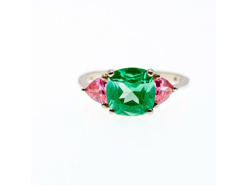 925 Sterling Silver Aquamarine & Pink Spinel Ring Size 11.75