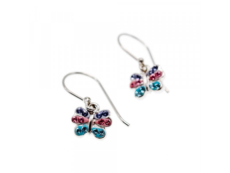 925 Sterling Silver CZ & Enamel "Butterfly" Earrings