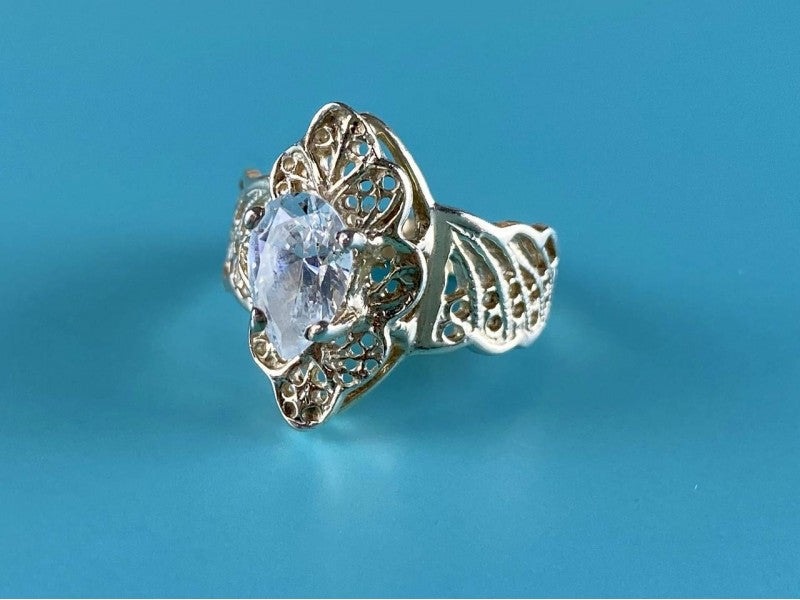 925 Sterling Silver White CZ Openwork Ring Size 6.5