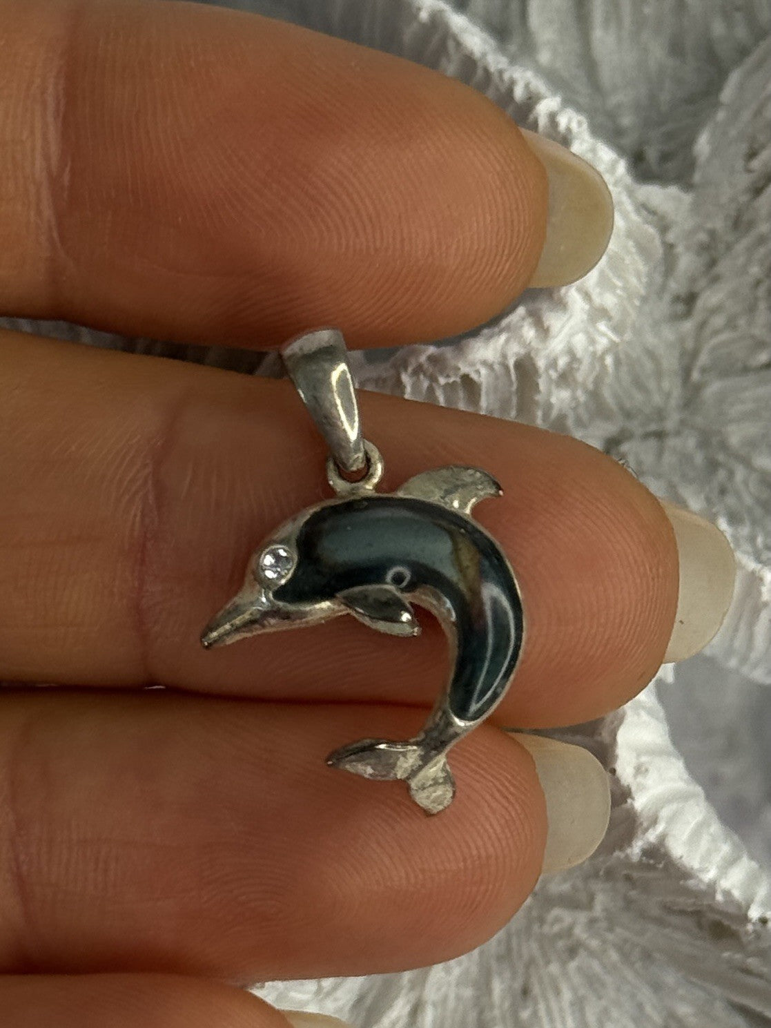 925 Sterling Silver Abalone Dolphin Pendant Length 0.90 Inch