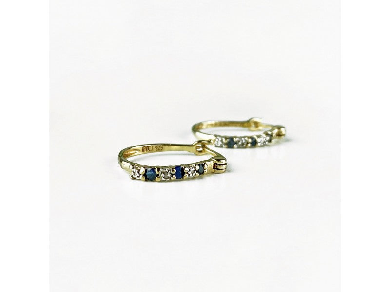 925 Sterling Silver Gold Plated Sapphires & CZ Earrings