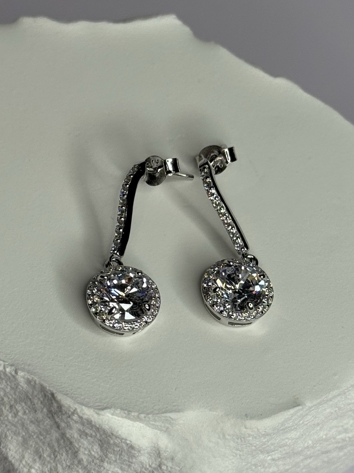925 Sterling Silver Dream CZ Earrings Length 1.05 Inch