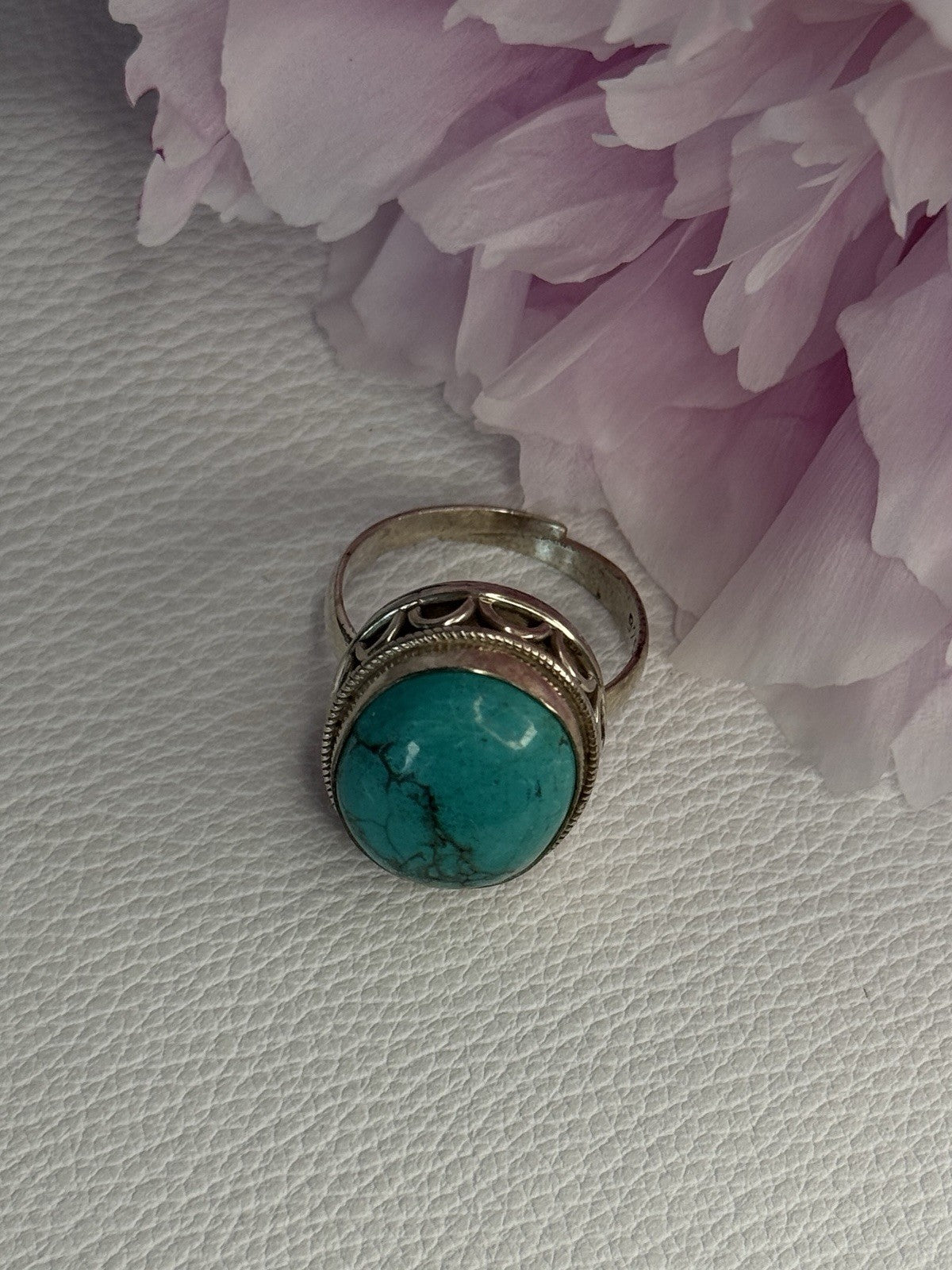 Vintage 925 Sterling Silver Turquoise Ring Size-Able