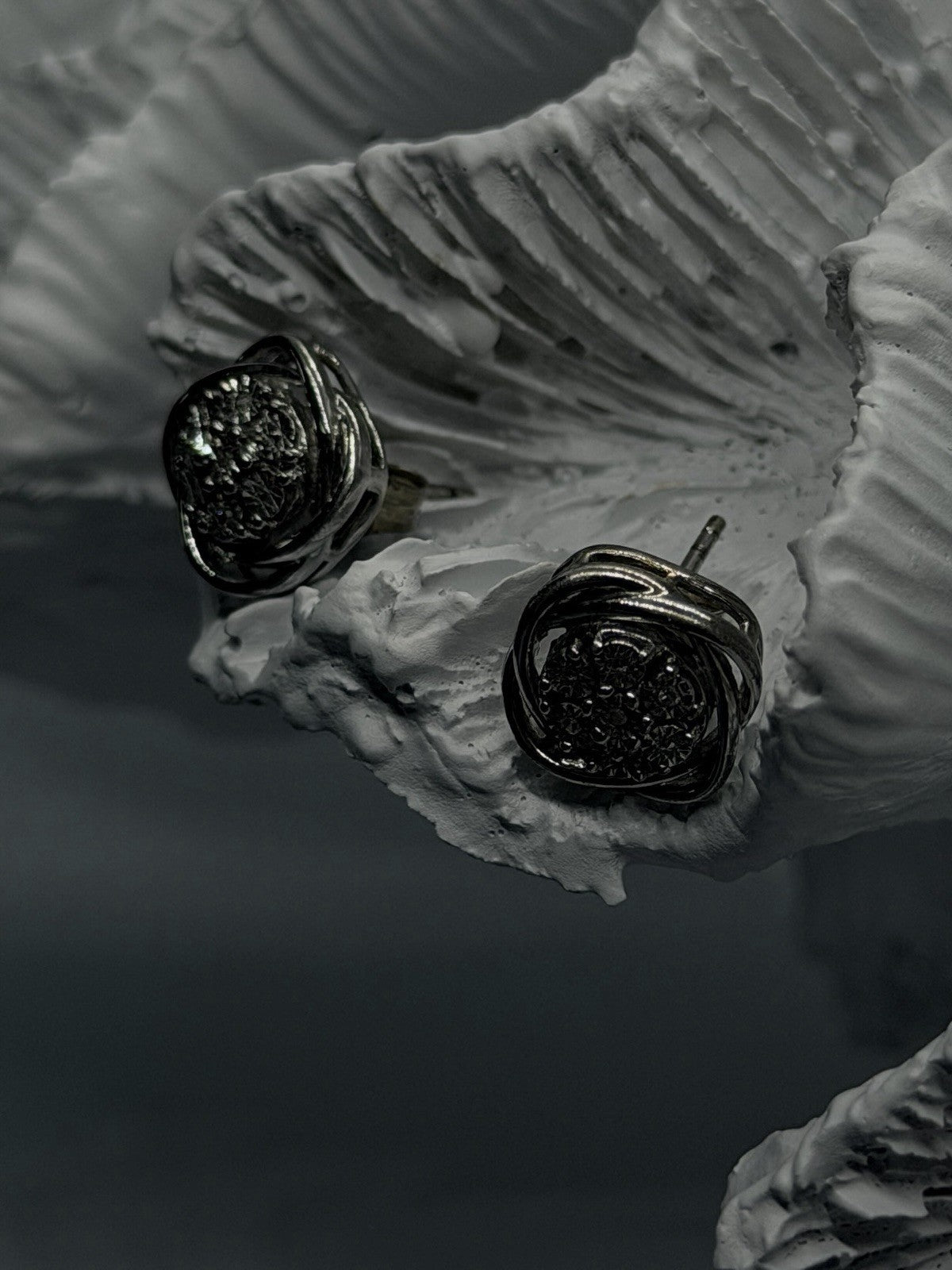 925 Sterling Silver Diamond Cluster Stud Earrings Floral Design