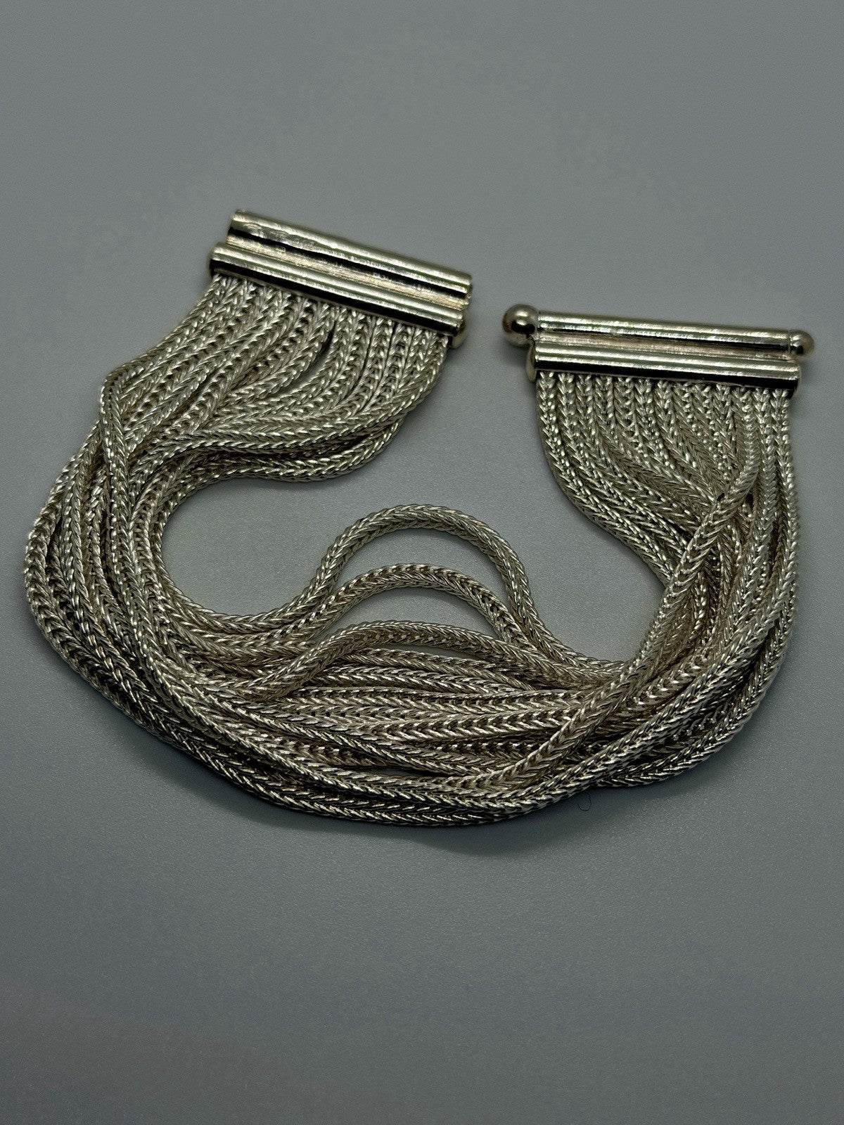 Italy 925 Sterling Silver 13 Multi-Strand Woven Chain Cuff Bracelet 7