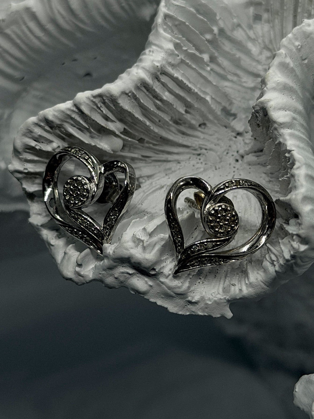 925 Sterling Silver Diamond Accent Open Heart Stud Earrings