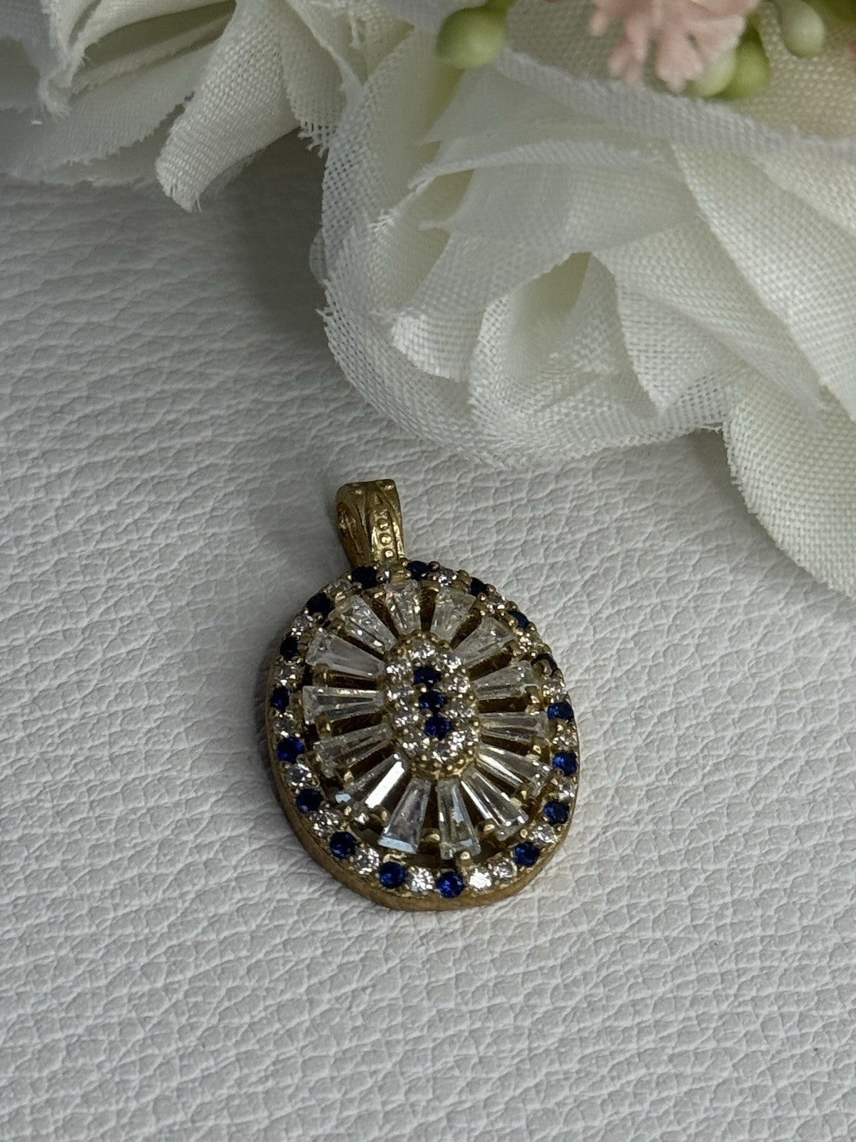 925 Sterling Silver Gold Plated Sapphire & Beryl Pendant Length 1 Inch