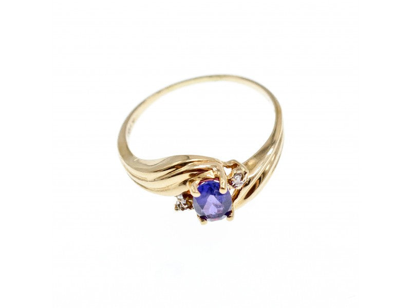 10K Yellow Gold Amethyst & Diamonds Ring Size 5.5