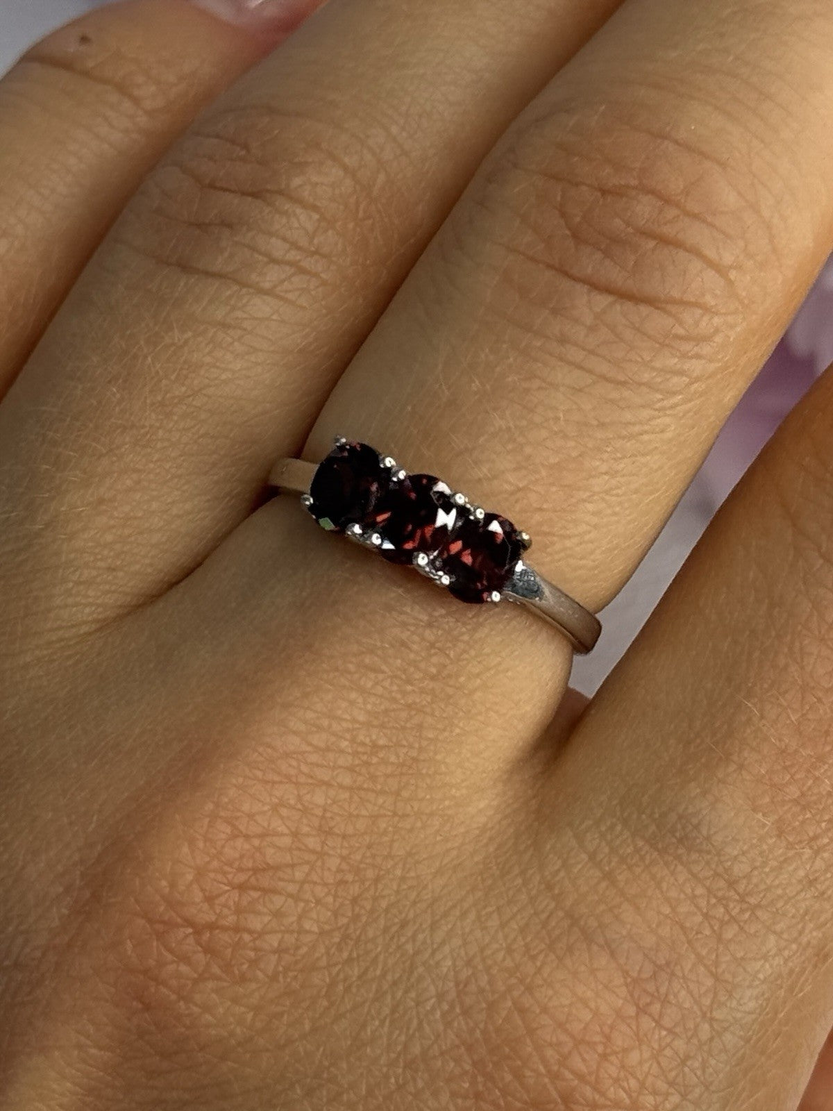 925 Sterling Silver Garnet Ring Size 8