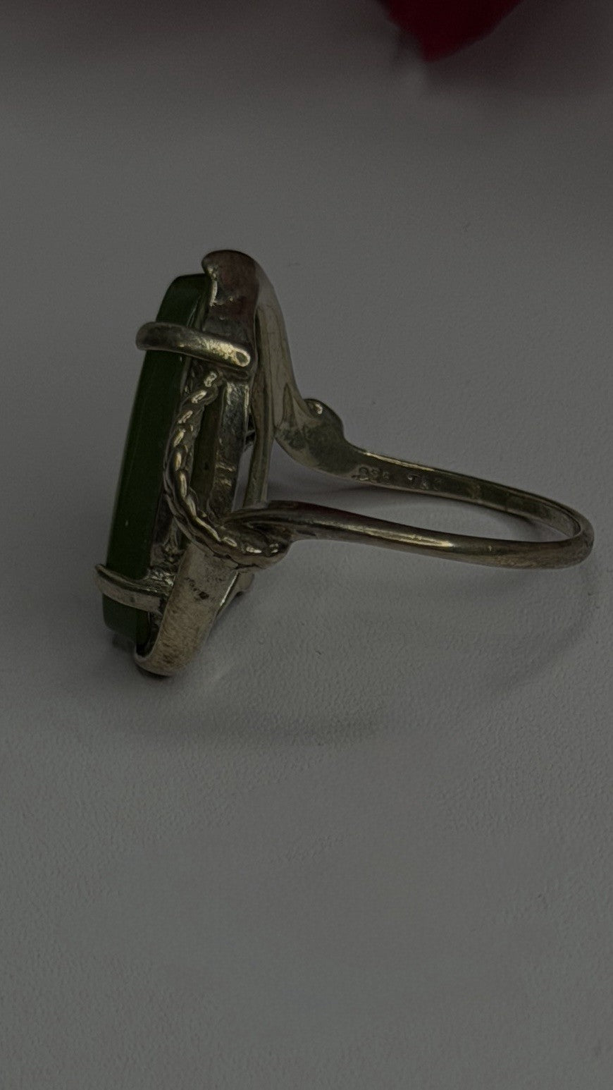 925 Sterling Silver Green Jade Ring Size 8