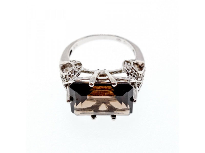 925 Sterling Silver Hessonite & Quartz Ring Size 5.5