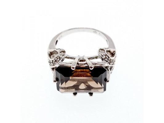 925 Sterling Silver Hessonite & Quartz Ring Size 5.5