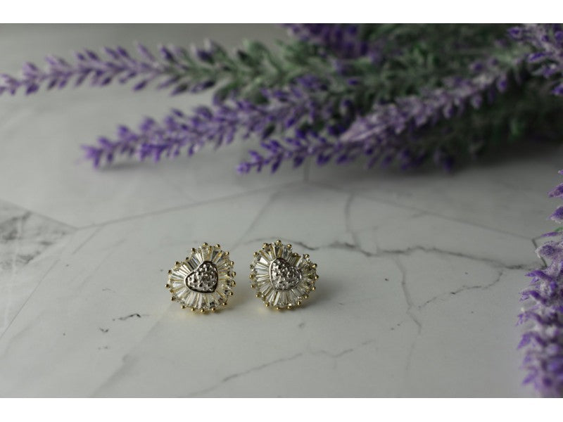 925 Sterling Silver Gold Plated CZ "Heart" Stud Earrings