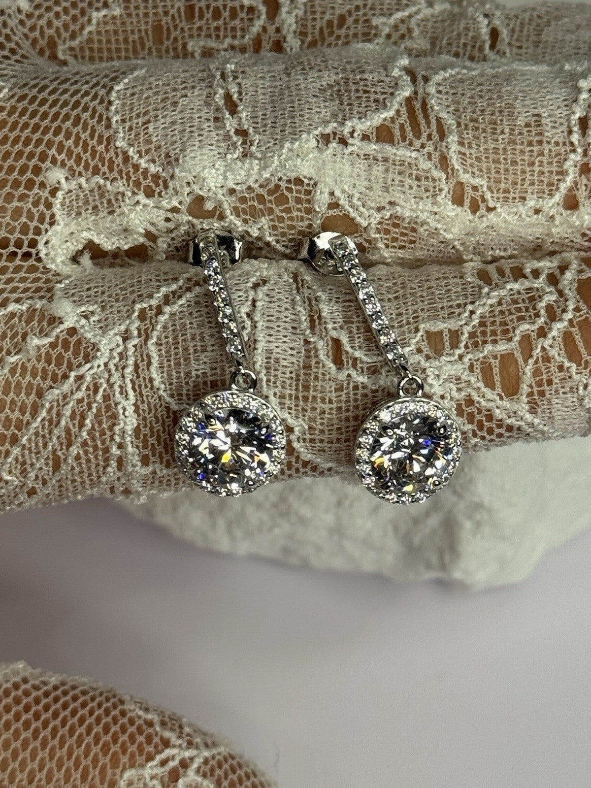 925 Sterling Silver Dream CZ Earrings Length 1.05 Inch